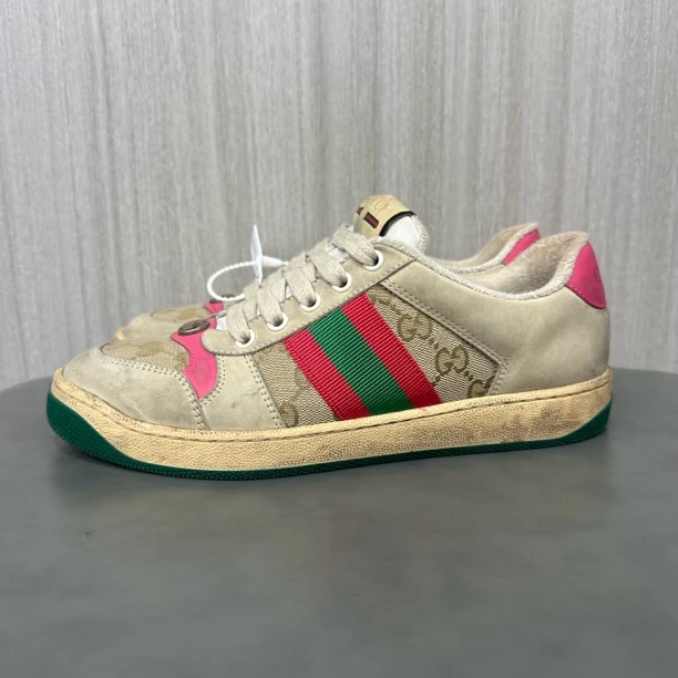 95新 GUCCI/古驰 37码 Screener 粉色 脏脏鞋
