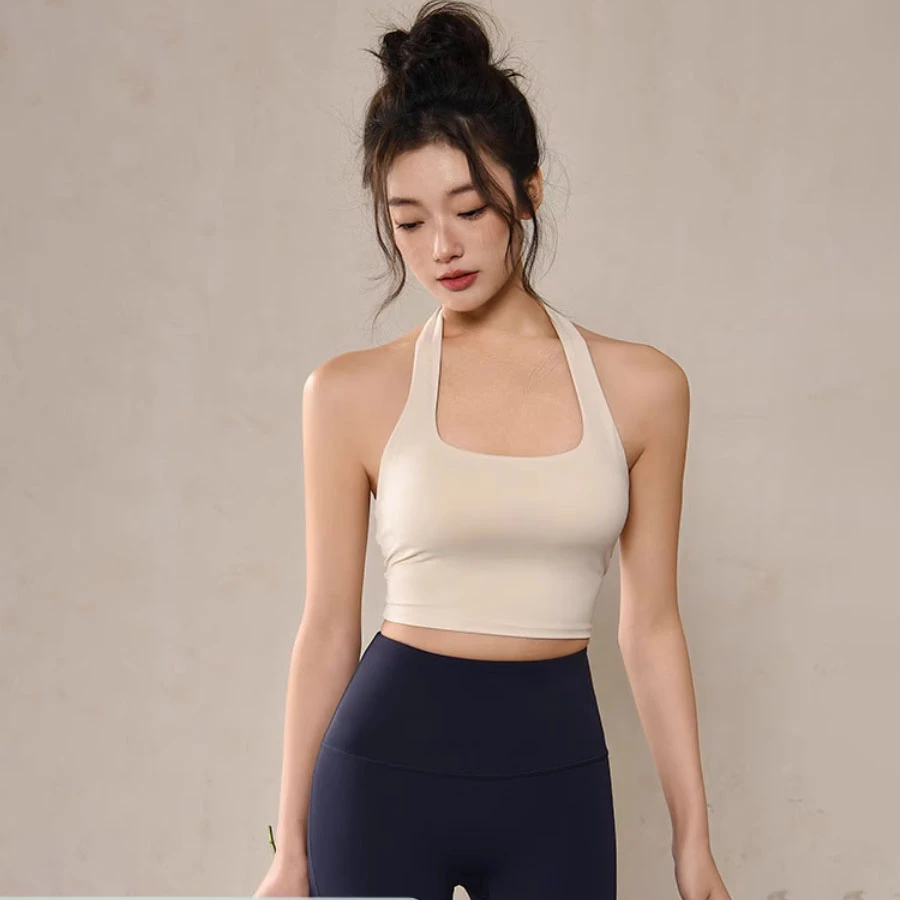 挂脖小吊带背心女纯色外穿瑜伽运动抹胸美背内衣健身内搭打底上衣