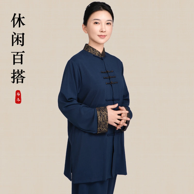 小和山太极服女款新款春秋季高档棉麻休闲百搭太极拳练功服装男士