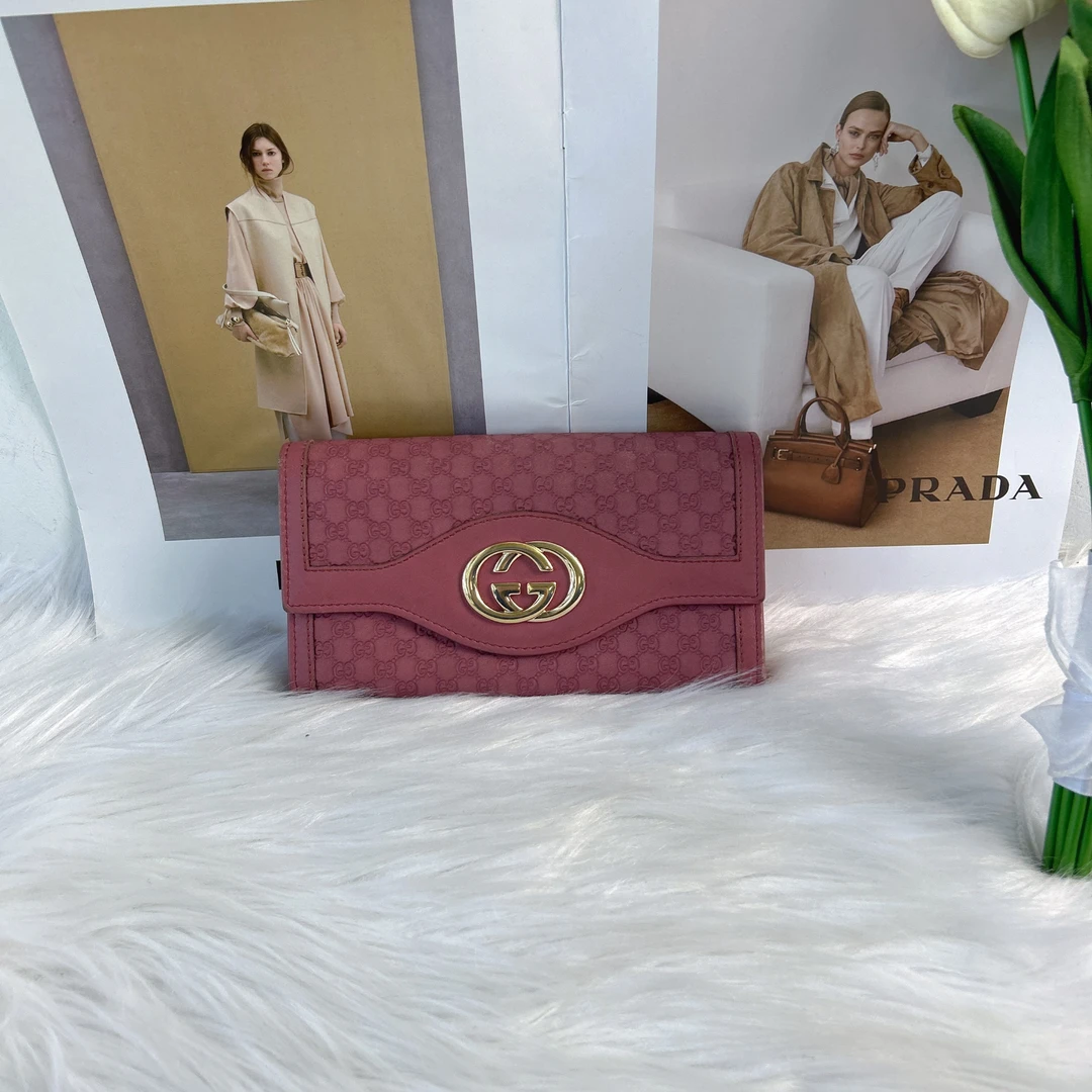 95新 GUCCI/古驰 古驰双G玫紫色钱包