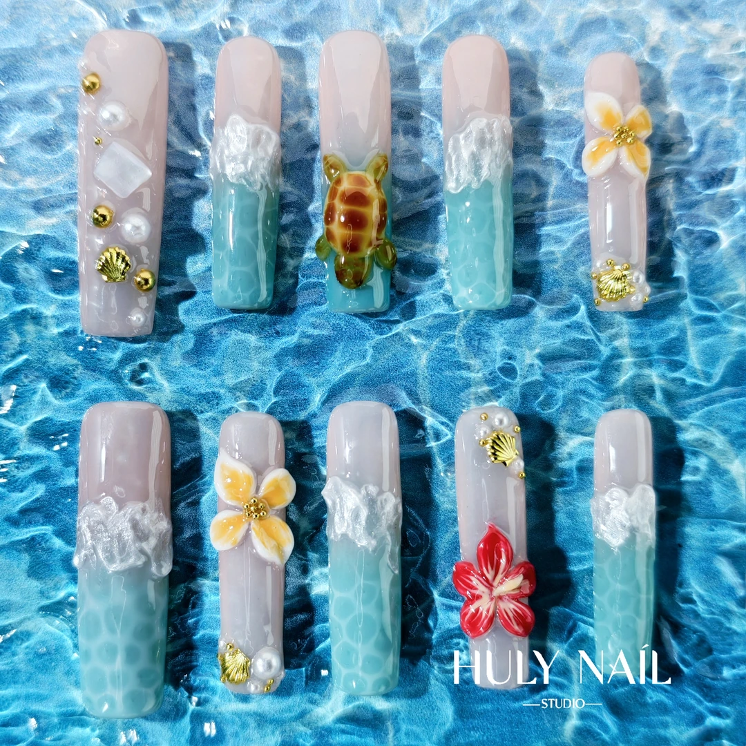 HULY NAIL STUDIO梦中假期度假风海龟贝母ins博主同款高端穿戴甲