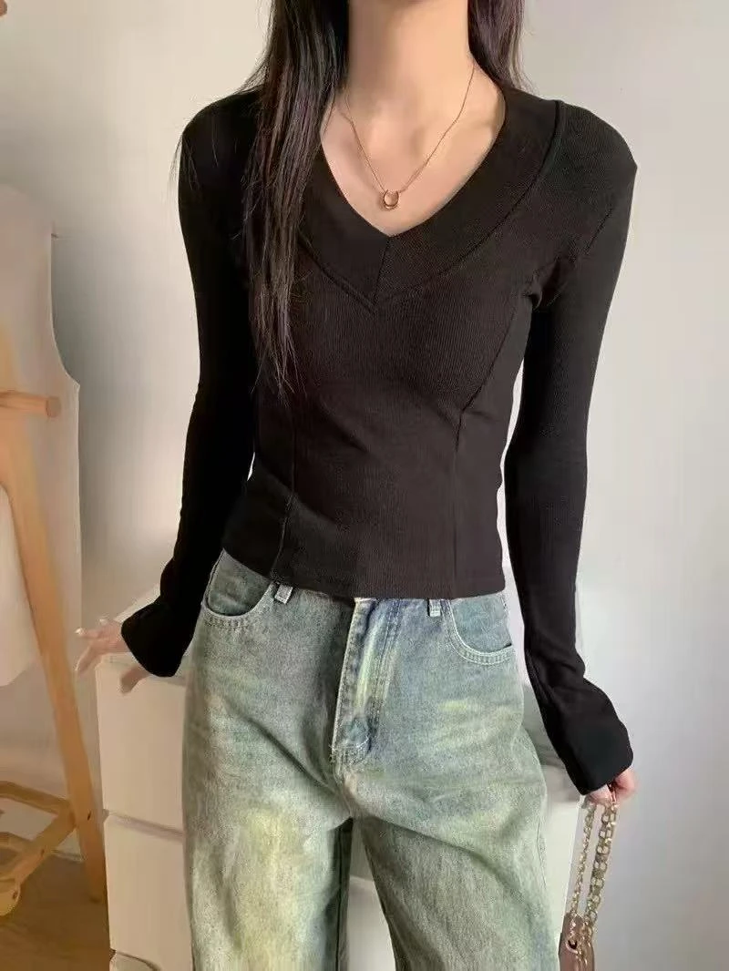 WYFS春款V领基础款长袖T