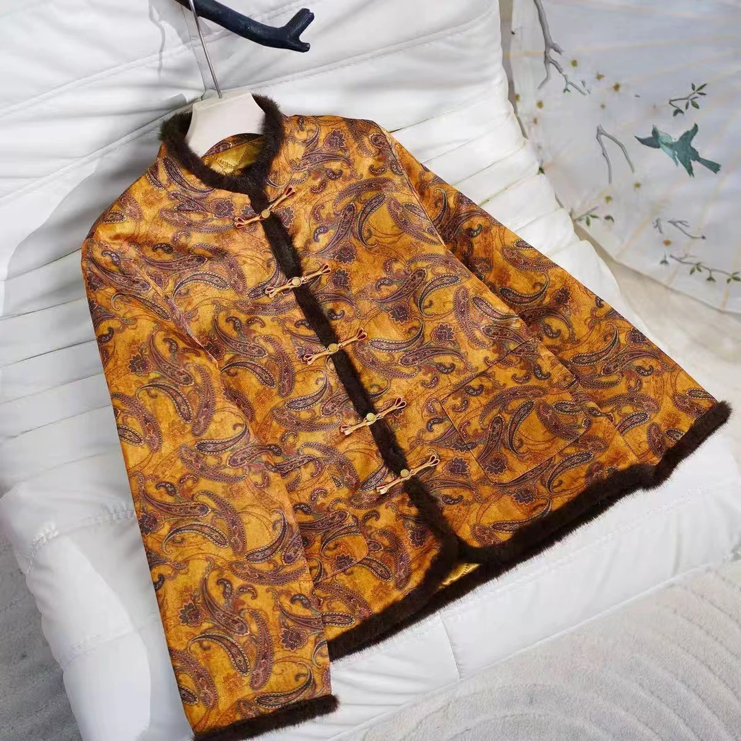 新中式腰果花毛边女款修身短款棉服外套2025冬季新品原创正版