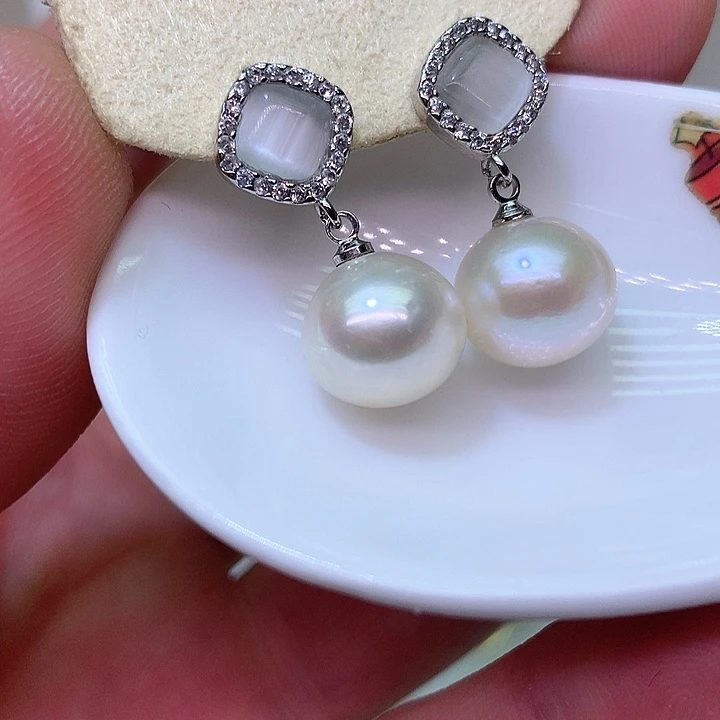 银S925镶嵌耳饰淡水珍珠