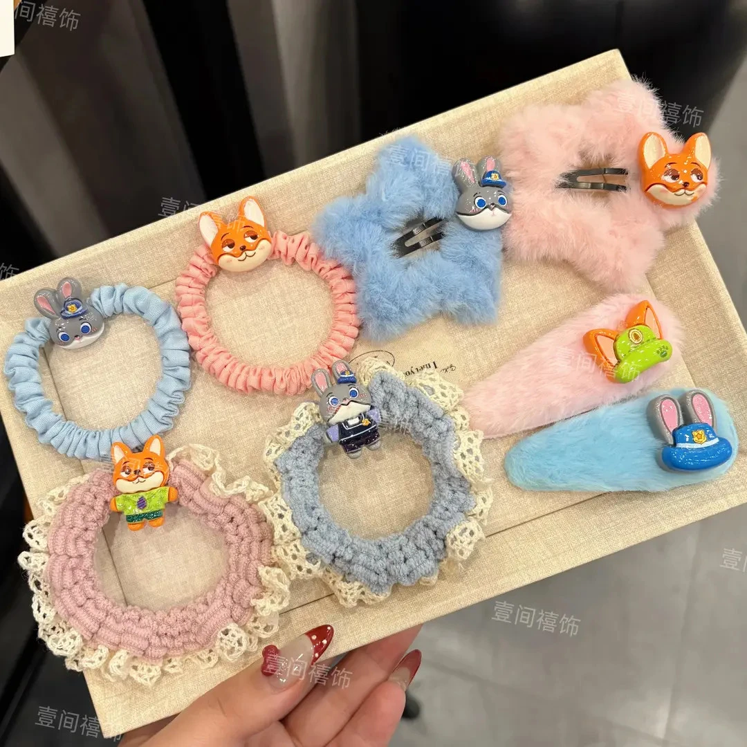 Q可爱毛绒朱迪尼克组合少女心盘发器甜美卡通发夹头饰发绳发圈