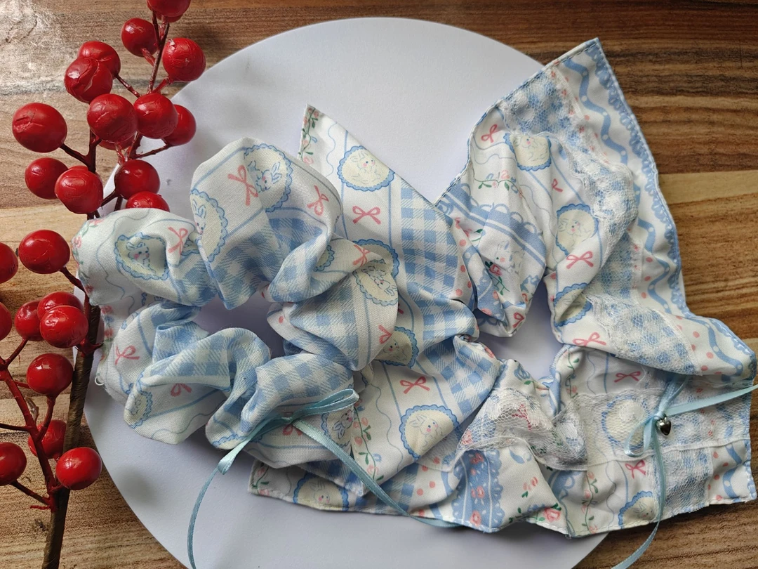 奶蓝白兔甜美通用日韩甜美风少女发圈发绳时尚气质法式清新皮筋