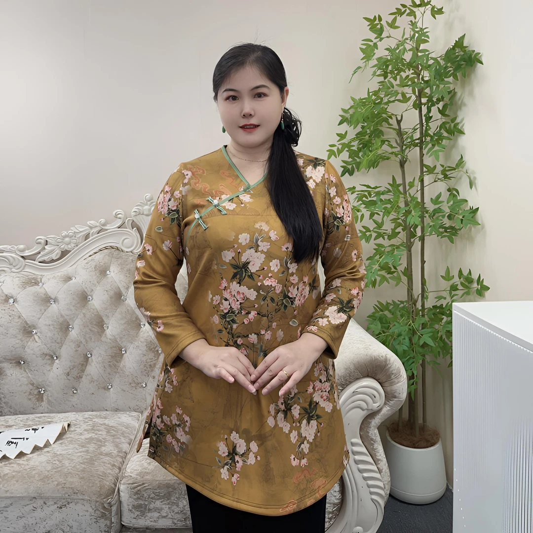 妃紫FZ23089原创大码印花加绒加厚冬季新款复古减龄中长款上衣