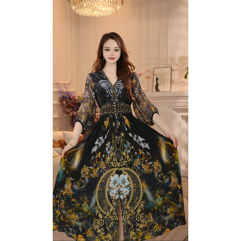 【凤歌流月】25年 限量定位花定制优雅气质收腰高端长裙连衣裙