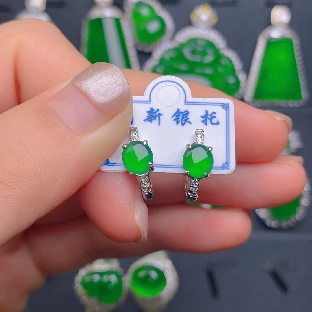 翡翠银S925镶嵌耳饰