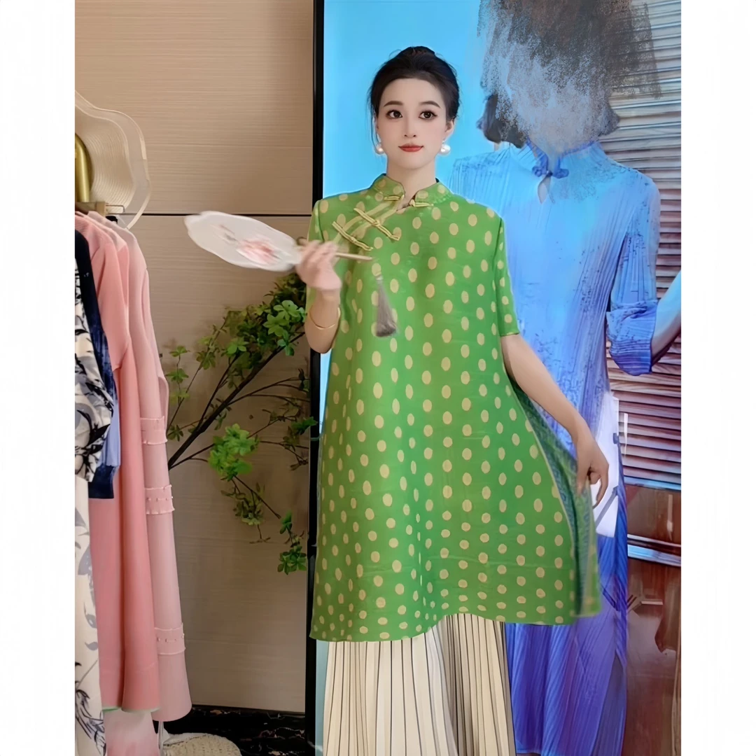曾有约定服饰081-2025春夏季新款气质淑雅宽松时尚褶皱连衣裙