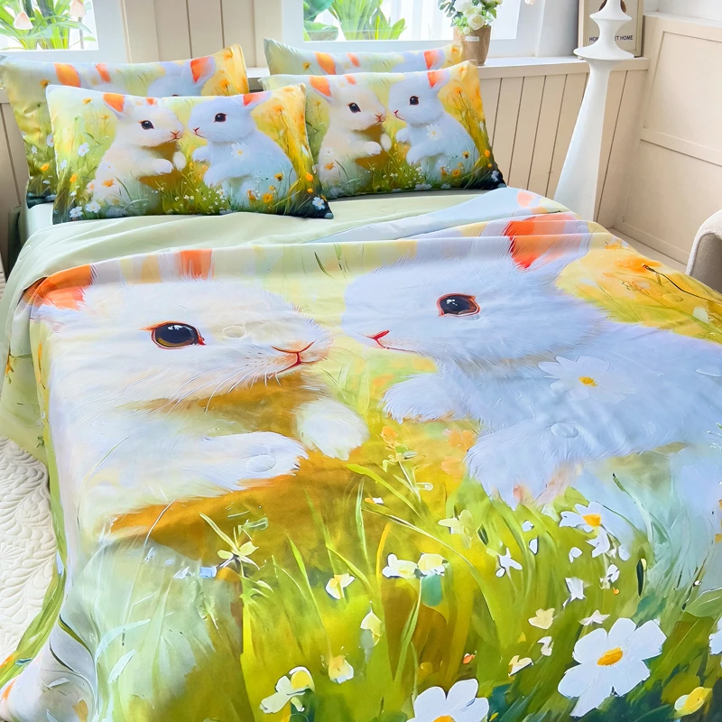 5D立体冰丝印花小清新夏被四件套网红推荐凉感凉席