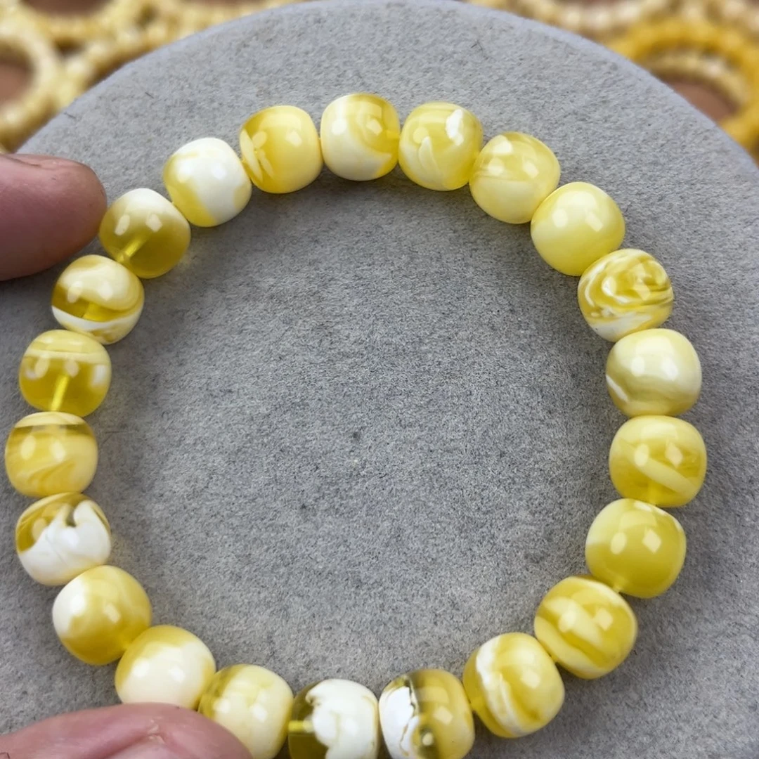 蜜蜡未镶嵌手串纯天然俄料金瓷白极限弧高桩10.5*9.718+