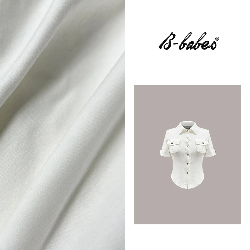 B-babes【自画身材】纯欲甜辣妹法式气质正肩短袖衬衫修身短款衬衣