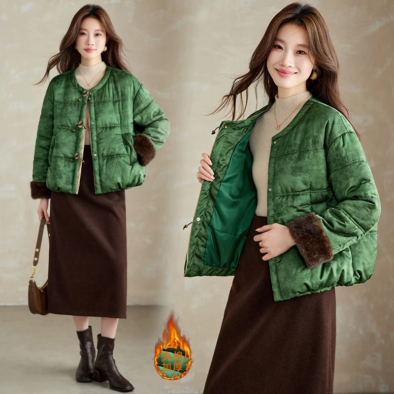 棉服2026冬季蝴蝶扣三色宽松棉袄貂毛外套设计衣服小众炸街高级感