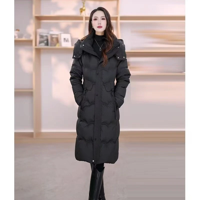 长款女士羽绒服白鸭绒过膝修身保暖2025冬季时尚韩版显瘦外套