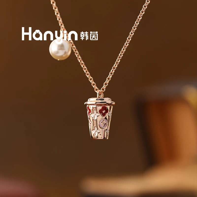 铜合金项链 轻奢高级感驴家尖花圆花四叶草奶茶杯珠珠项链AAA