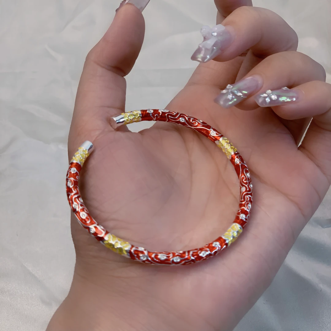 足银手镯 足银手镯 47号 竹节祥云开口实心足银手镯