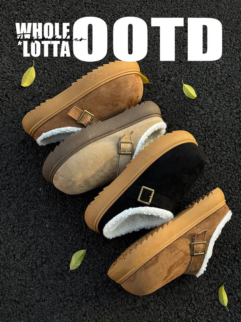 aoyo小奶包大头卡皮巴拉棉鞋厚底增高包头棉拖加绒保暖勃肯雪地靴