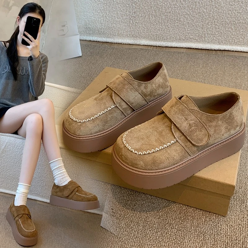 少女风舒适深口多材质拼接乐福鞋韩版英伦风复古厚底百搭秋季休闲