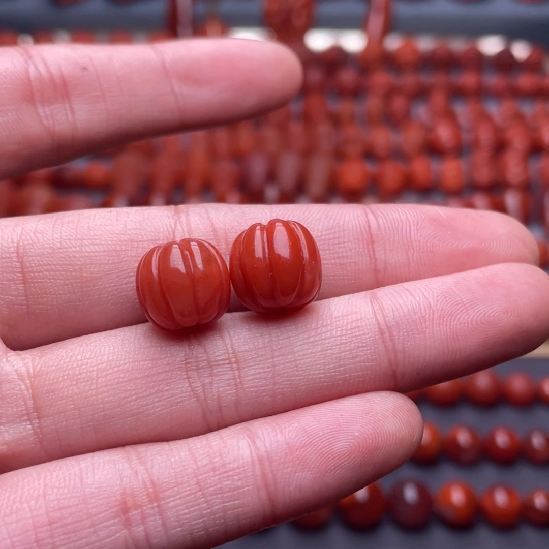 南红玛瑙未镶嵌其他W11保山滴水洞樱桃红南瓜珠老型一对