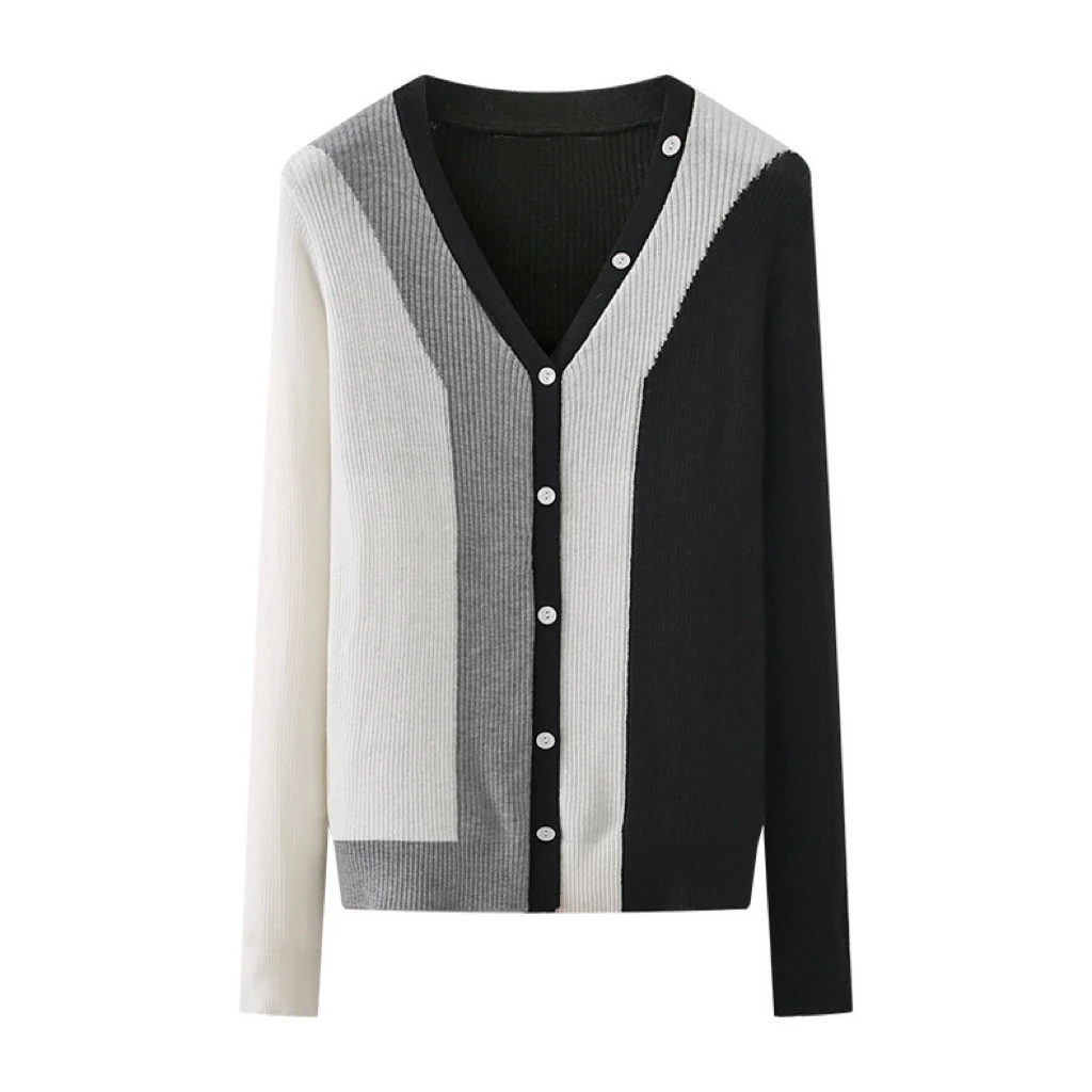 E7270 时尚拼色修身显瘦休闲百搭黑色上衣