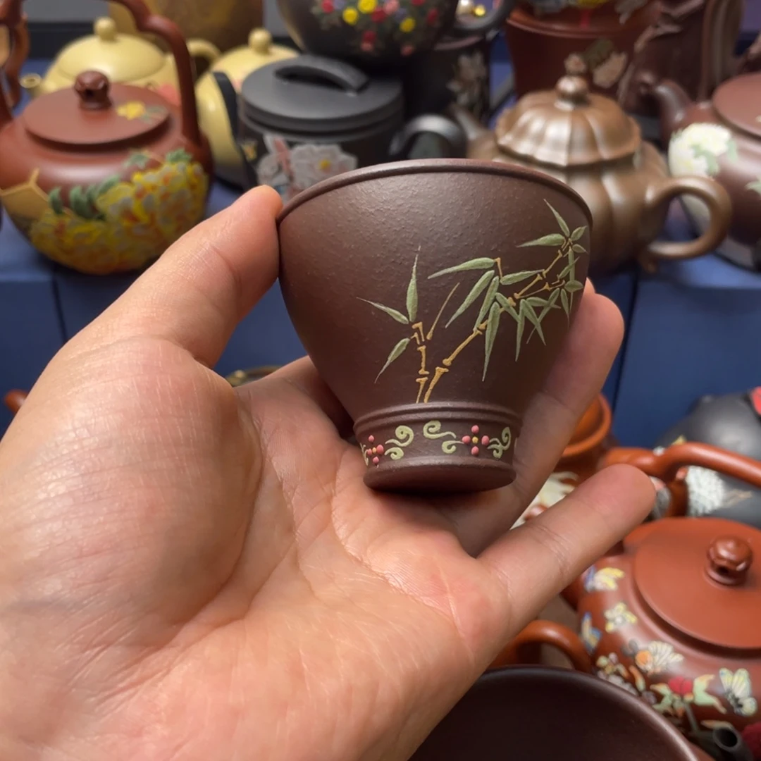 紫泥茶杯紫砂主人杯100cc
