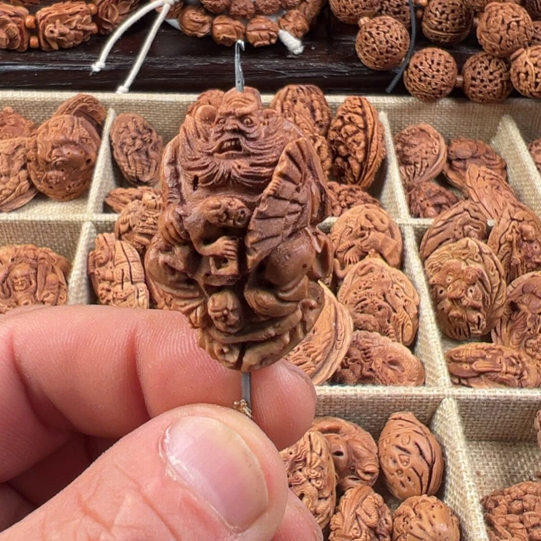 桃核手串哈*细桃核雕刻钟魁单粒