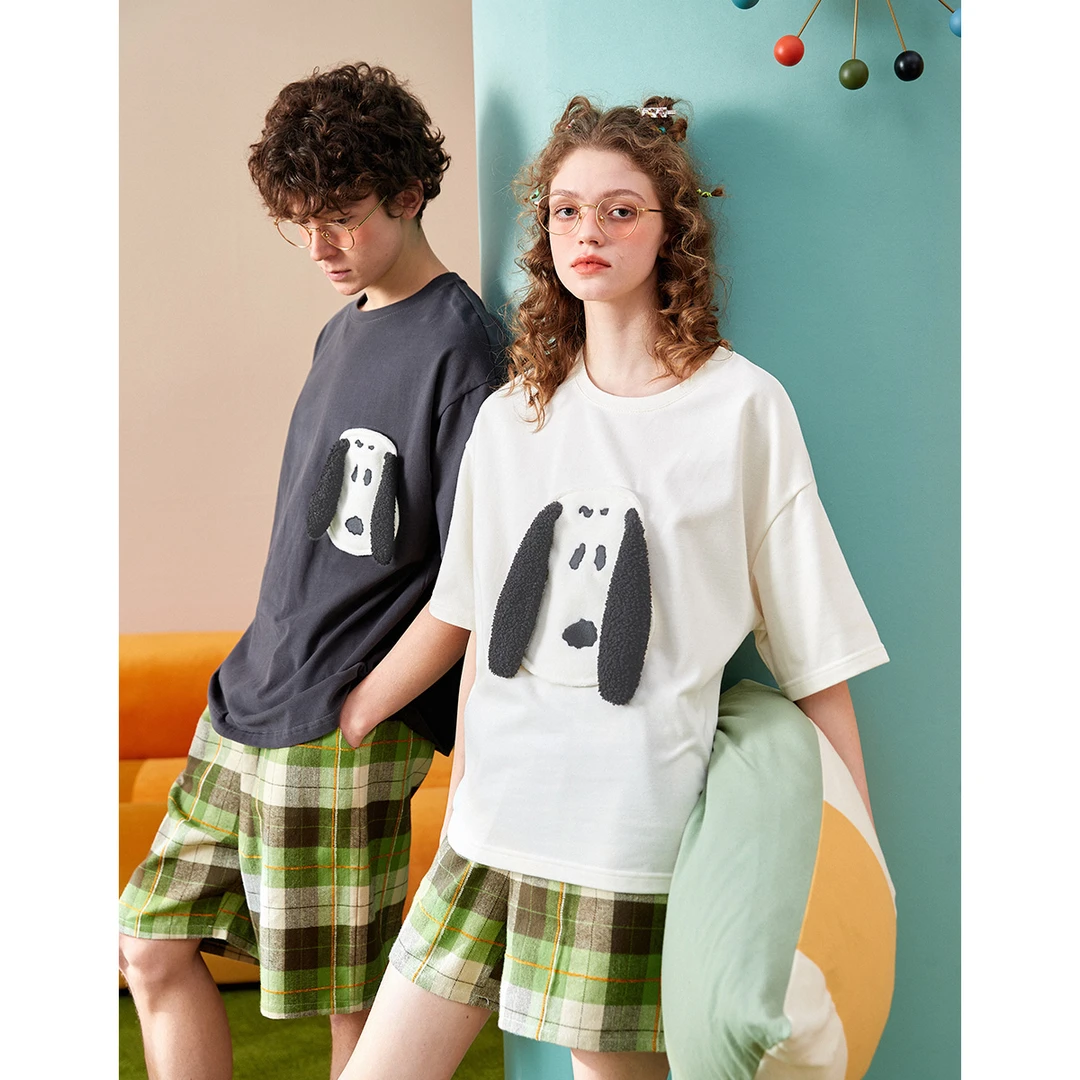 yso【史努比系列】夏季纯棉情侣睡衣女套装男卡通可外穿家居服