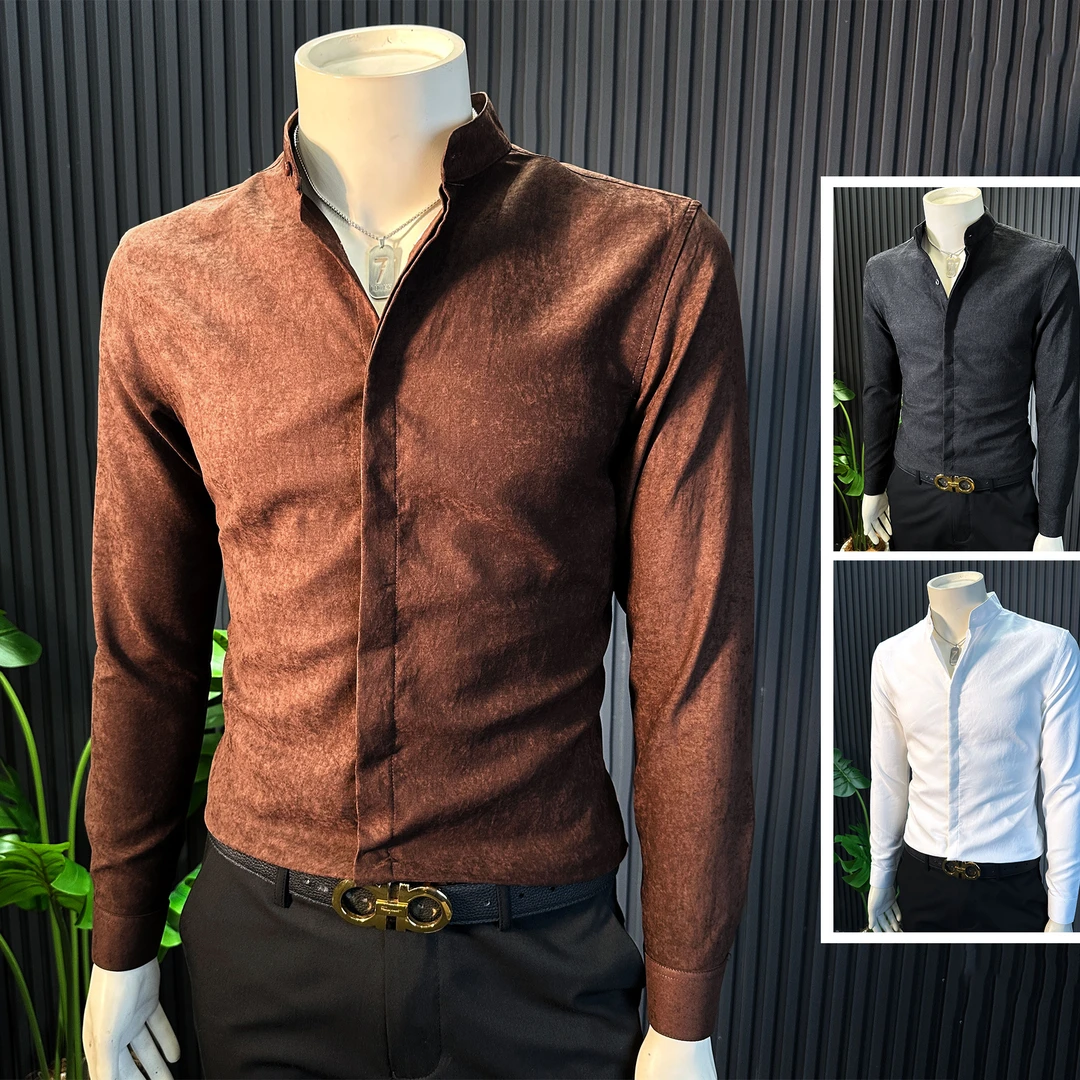 暗门襟立领长袖衬衫男款爆款2025新款商务男装秋季高级感男士衬衣