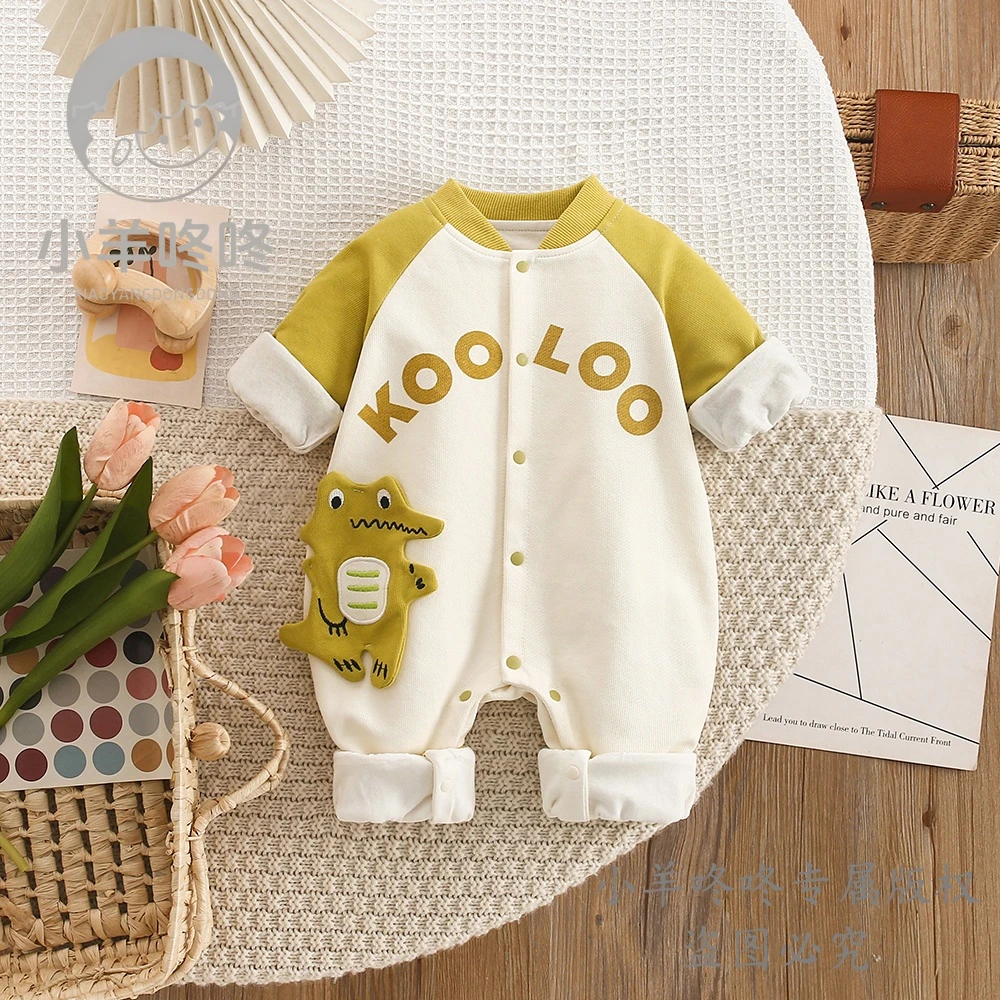 {双层}春秋新款KOOLOO鳄鱼卡通插肩袖韩版男女宝婴幼儿衣服童装