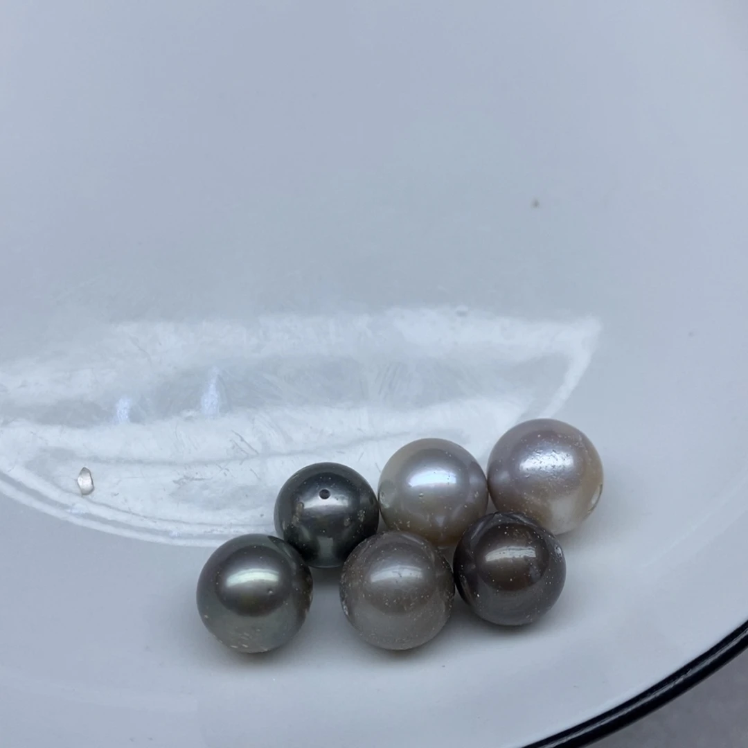 ****n裸珠海水珍珠大溪地裸珠6颗 通孔