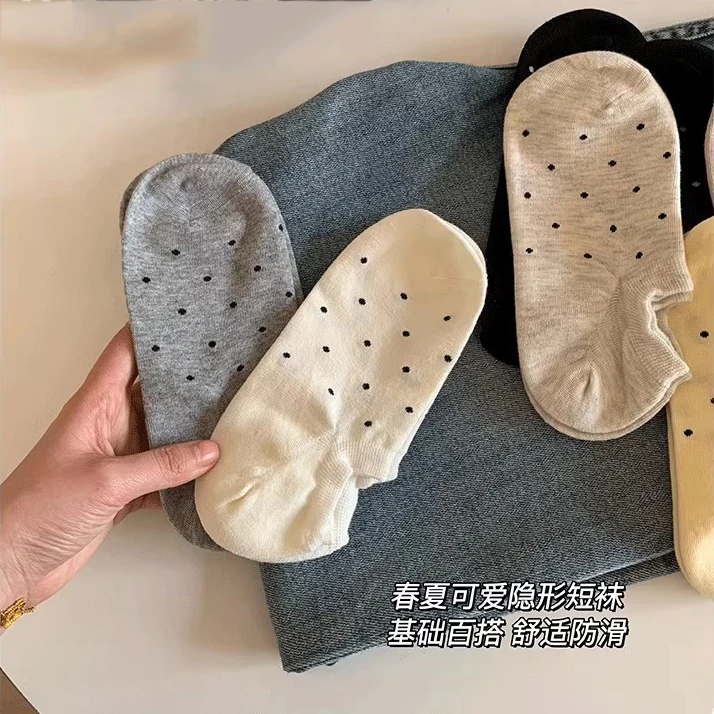 袜子女夏季薄款女生船袜浅口隐形不掉跟防滑女士短袜波点百搭船袜