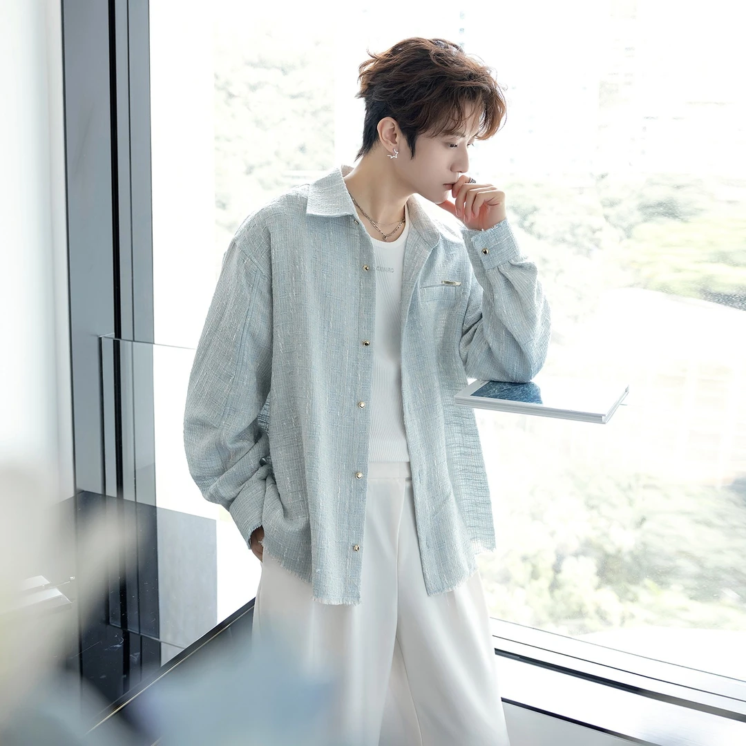 CHICERRO西西里男装韩系小香风长袖衬衫外套男高级百搭男士上衣潮