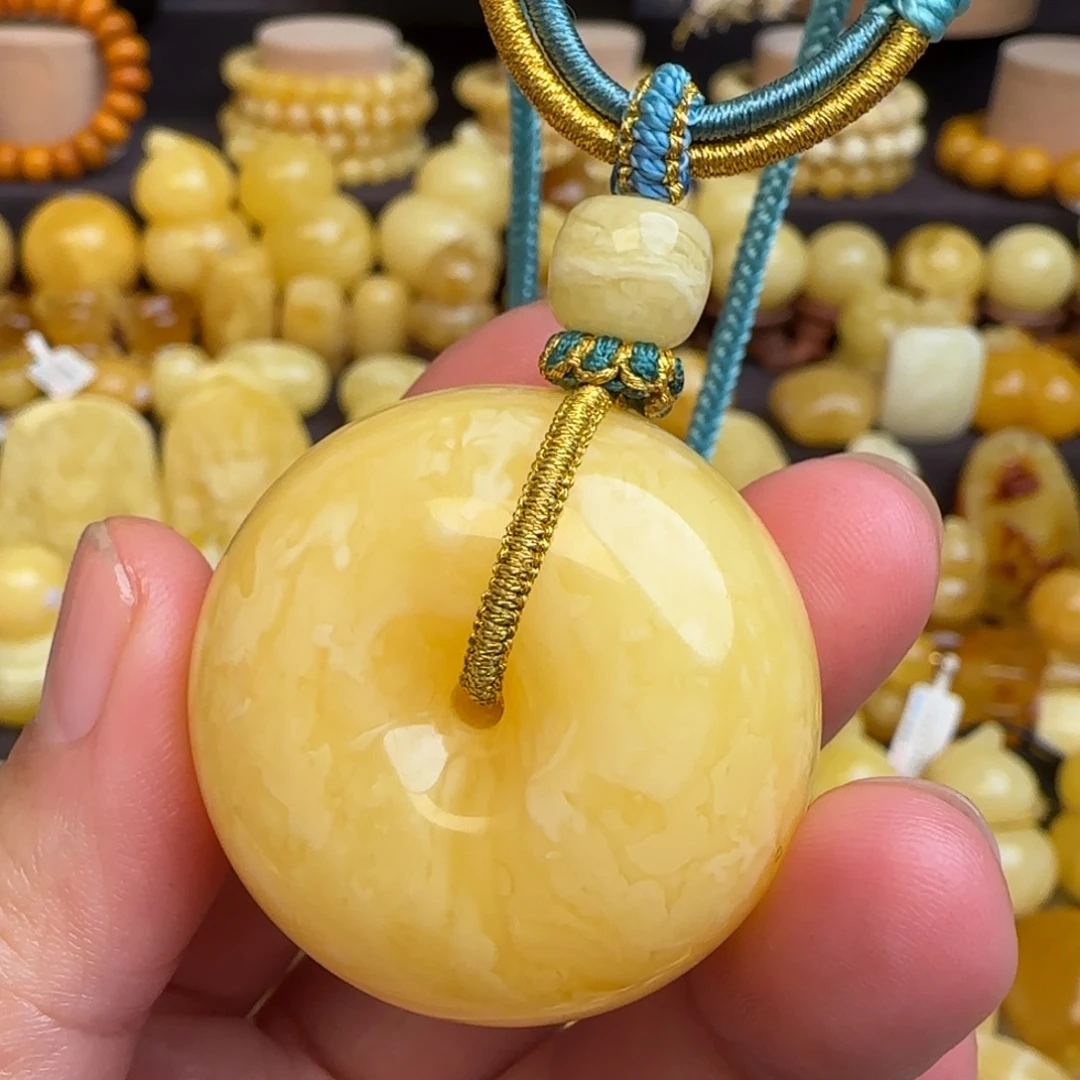 蜜蜡未镶嵌套链天然满蜡虎皮妖花蜜蜡平安扣