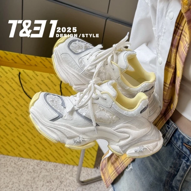 T31女鞋2025夏季新款时尚百搭厚底透气老爹鞋休闲运动鞋ins潮女鞋