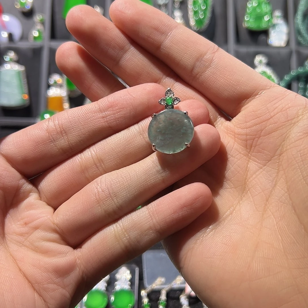 翡翠银S925镶嵌吊坠(不含链)