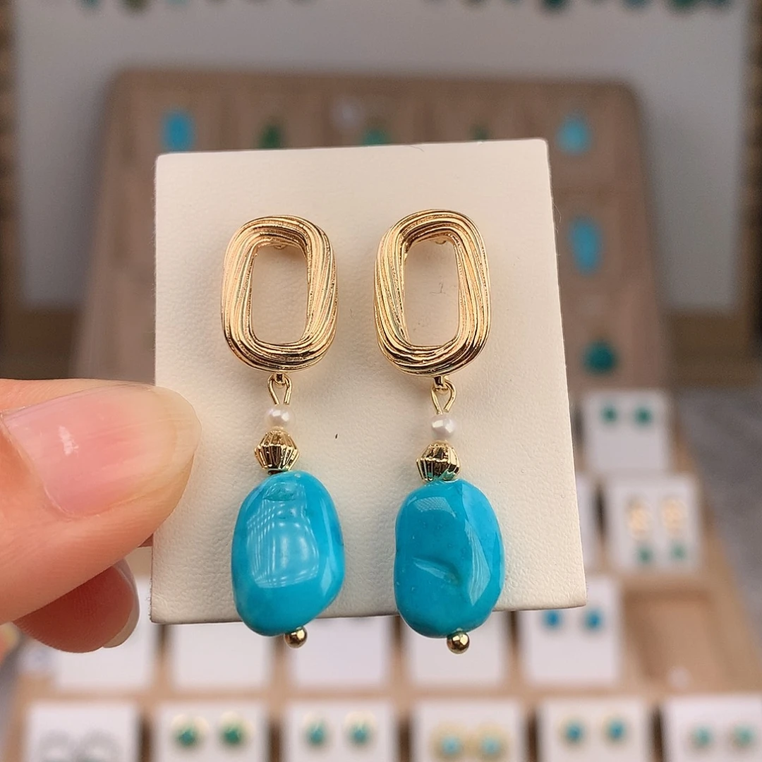 绿松石未镶嵌耳饰