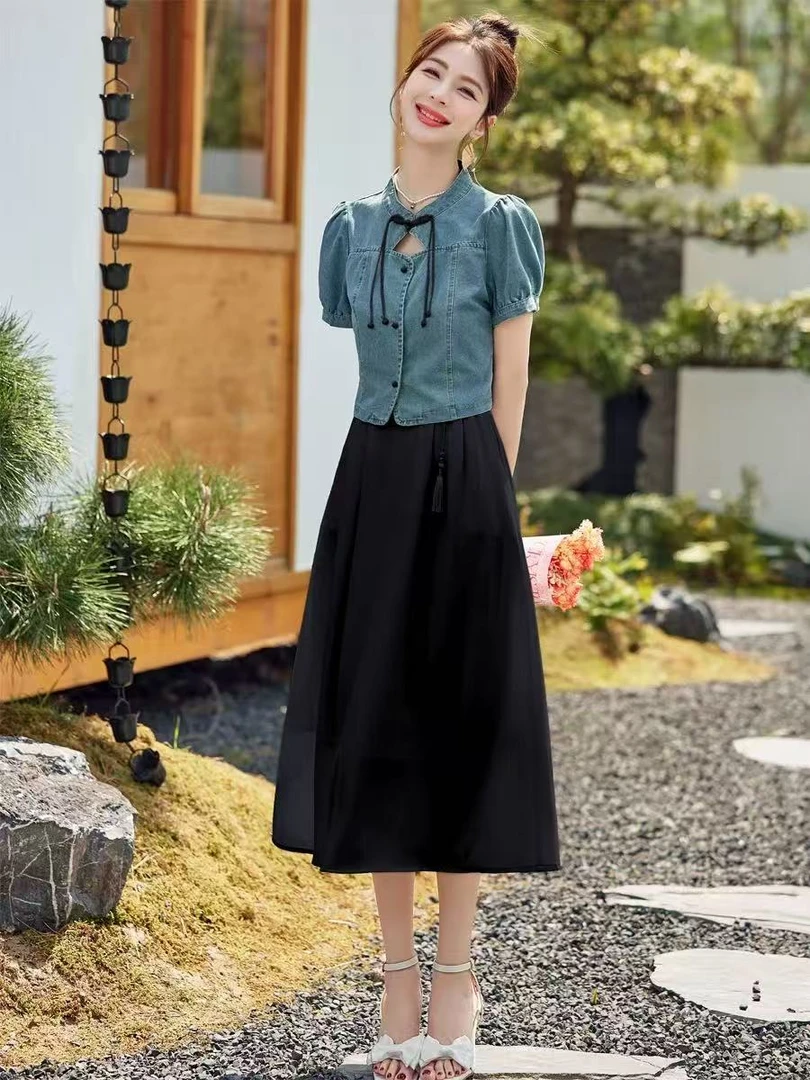 131新中式国风牛仔小件2025新款女装减龄夏装搭配短袖