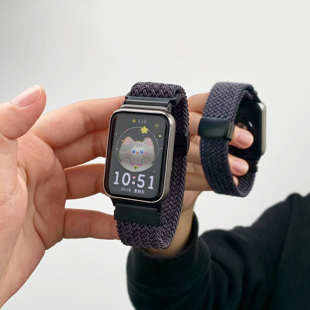 适合小米10pro手环磁吸扣红米watch6/5手表弹力尼龙编织表带运动