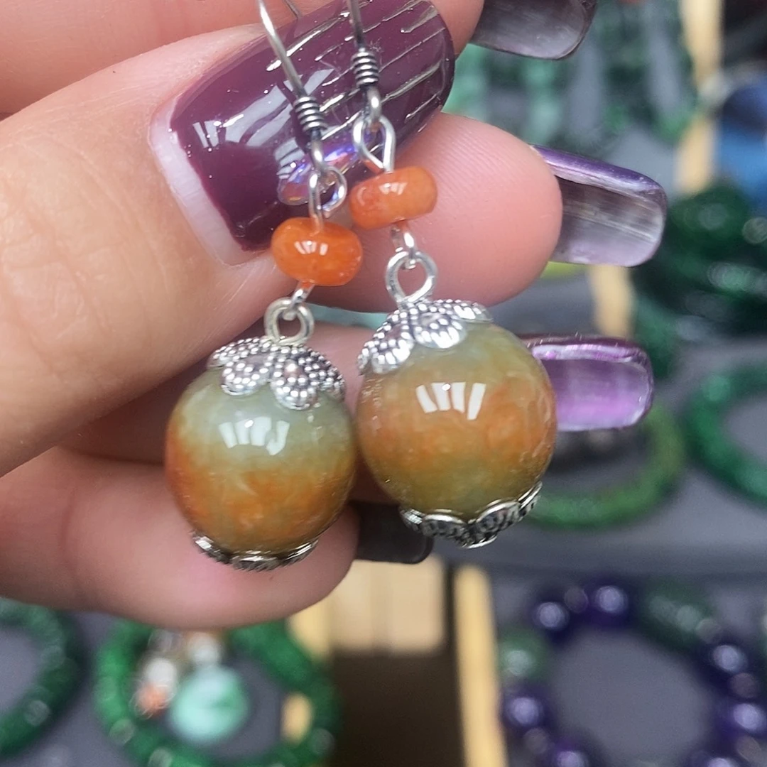 银S925镶嵌翡翠耳饰漂亮美眉