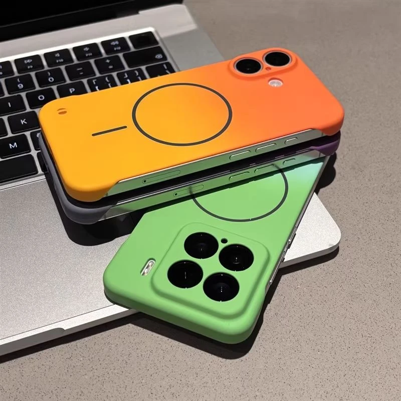 新款渐变无边框磁吸适用苹果16promax手机壳华为oppo小米vivo硬壳