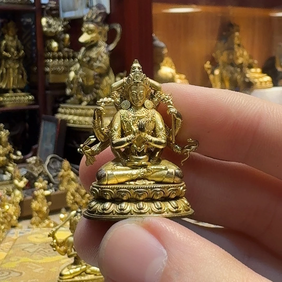 ****朵藏传紫铜鎏金秘密文殊造像