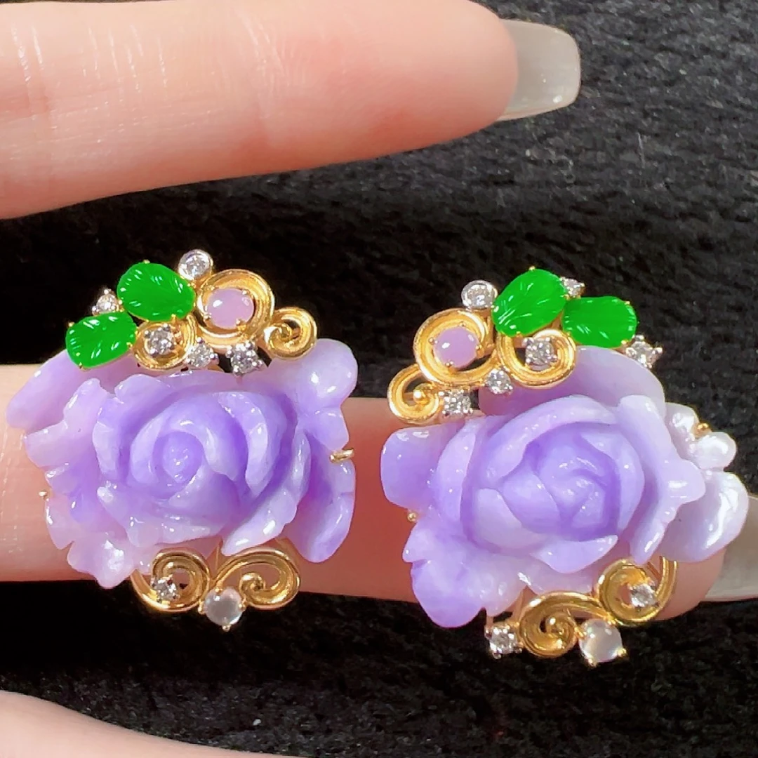 翡翠18K金镶嵌耳饰签收后24小时鉴赏期，过时不退