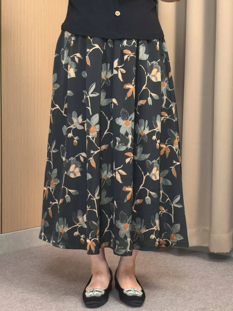 醋酸缎面半身裙女夏季高腰显瘦丝滑中长款