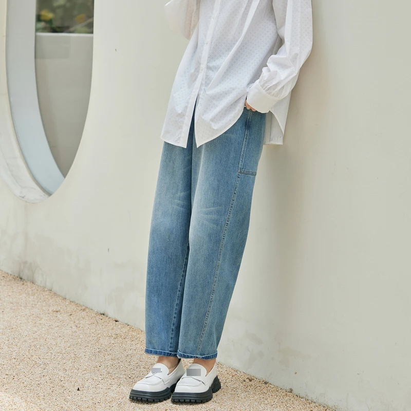 风笛2025春季新款高腰老爹裤裤子女阔腿宽松萝卜裤显瘦哈伦牛仔裤