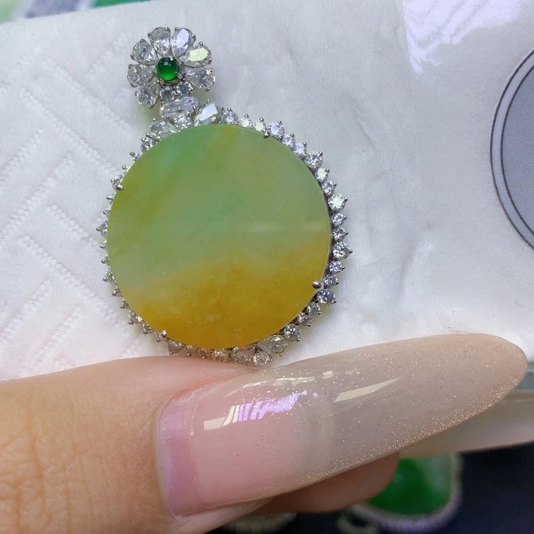 翡翠18K金镶嵌颈饰天然缅甸翡翠a货百元以上9元证书费自理