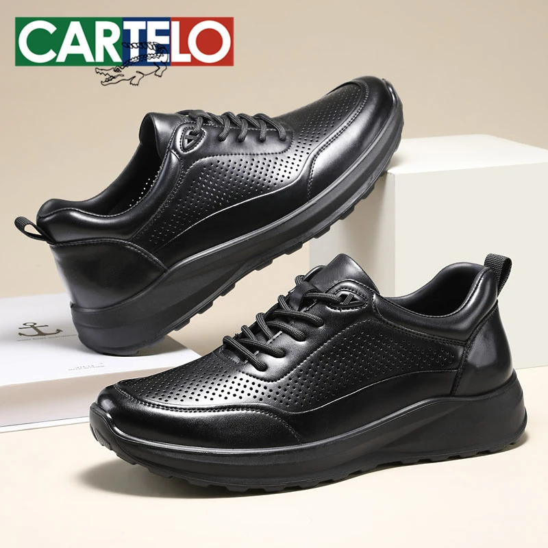 CARTELO/卡帝乐鳄鱼夏季男士休闲皮鞋透气镂空百搭软底防滑男鞋子