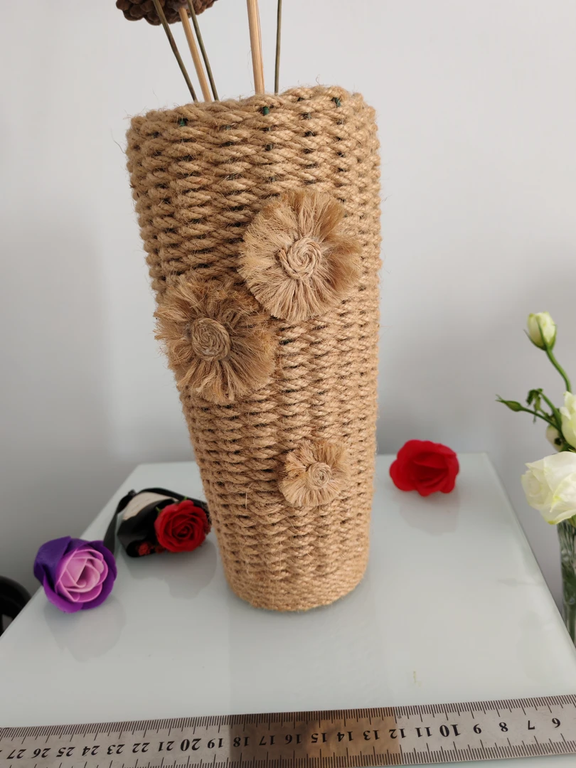 成品麻绳编织花瓶手工花杆搭配松果莲蓬杆用于干花插花装饰