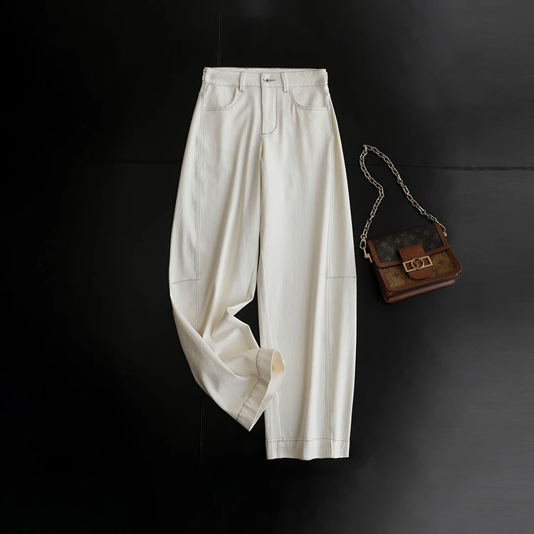 夏日轻薄白牛 雅痞时髦！宽松微锥弯刀裤牛仔裤长裤女夏