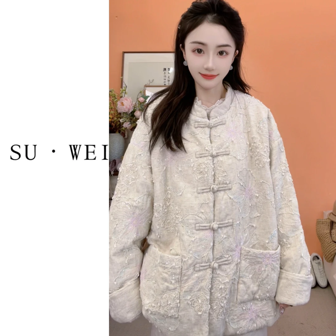 8205-2【卓雅重工棉袄】超重工新中式国风立领盘扣亚麻棉刺绣棉袄
